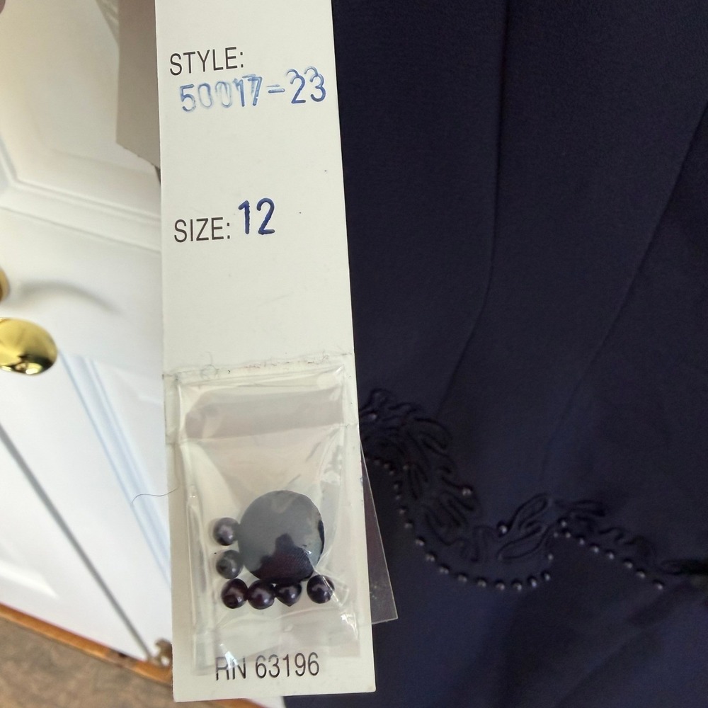 Donna Morgan Navy Blue Short Sleeve Beaded Dress SZ 12 - Picture 12 of 16